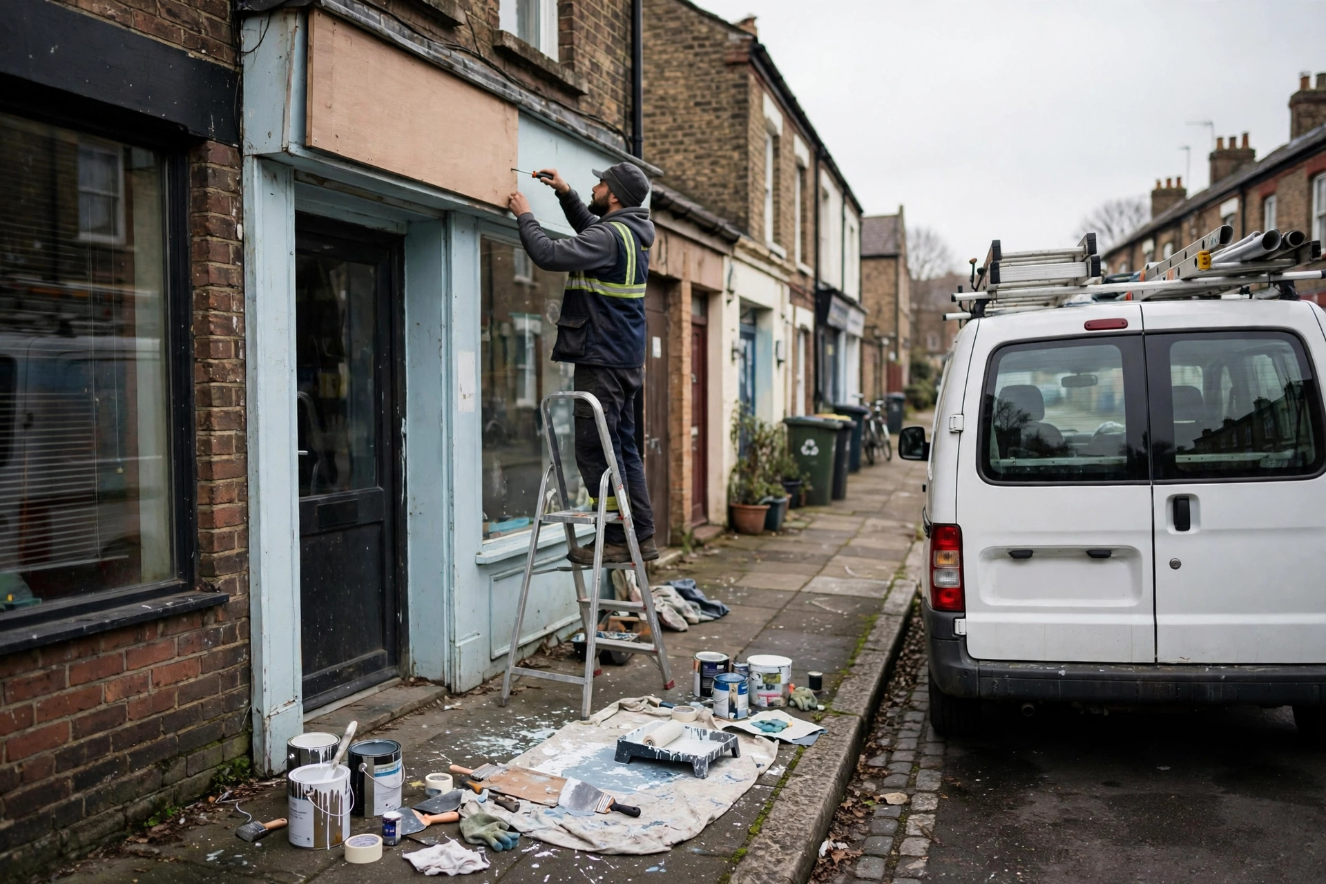 A small local shopfront with work going on outside